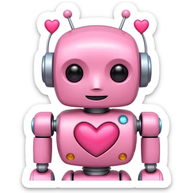 pink cute robot, heart antenna, blushing cheeks sticker