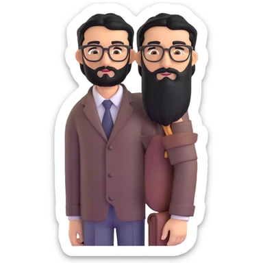 professional middle eastern businessman with medium length black beard, black hair, thick unibrow, elongated nose, tan skin, brown eyes, glasses, wearing business casual outfit with open collar shirt sticker