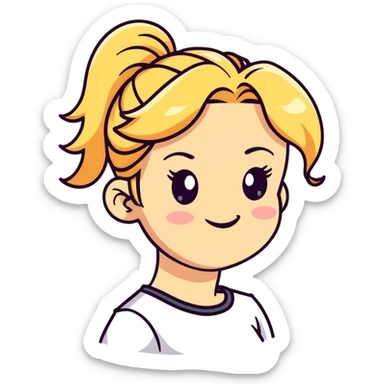 blonde girl with high pony hair, she is making a wink sticker