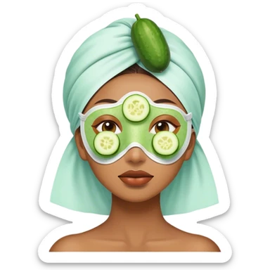 Mujer con mascarilla y pepinos en los ojos sticker