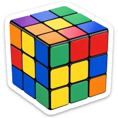 A 3x3 Rubik's Cube with rainbow colors: purple, blue, green, yellow, orange, red, minimalist iOS emoji style sticker