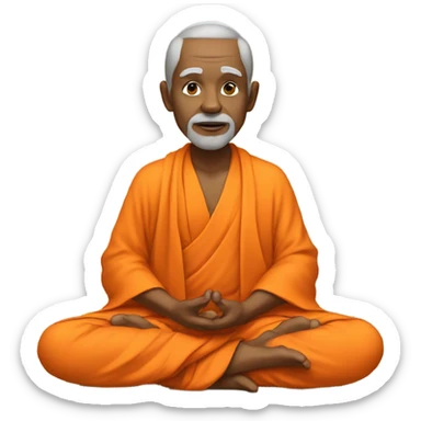 an old yogi with a peaceful and meditative expression. The character should be wearing an orange robe, symbolizing traditional yogic attire. The yogi can be sitting in a lotus position sticker