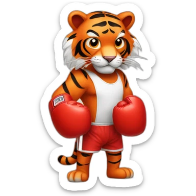 Red fur Tiger wearing boxing gloves  sticker