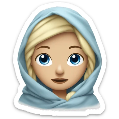 Blonde girl blue eyes wrapped in blanket  sticker