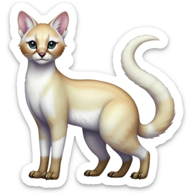Colorful tropical pearly-albino-white iridescent glorious divine exotic cute cool beautiful shiny beautiful fantasy-caracal-civet-genet-sergal-vernid-Cacomistle-oncilla-animal-Fakémon-hybrid-fursona (full body) sticker