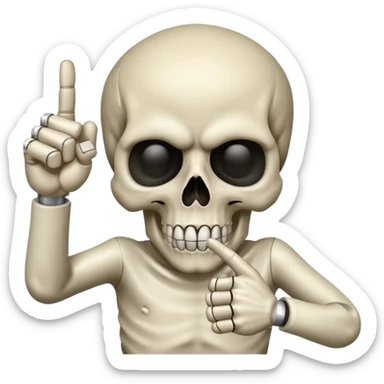 Skull doing finger guns, to the right. Slight squinting face sticker