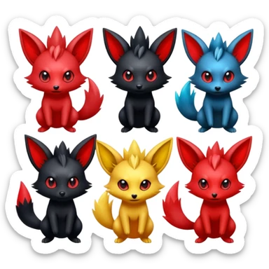  Shiny red punk Zorua-Umbreon-Salandit-Jolteon-fusion sticker
