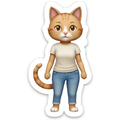 female cat anthropomorphised wearing jeans and a t-shirt walking upright sticker