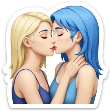 blue haired woman kissing blonde haired woman sticker