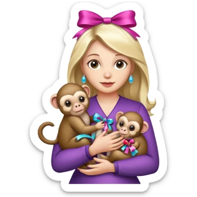 woman holding baby monkeys with ribbons and crystals sticker