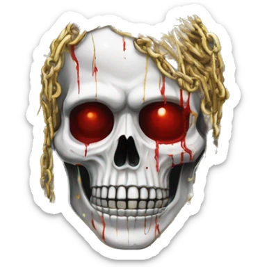 White skeleton zombie person covered in golden chains and black graffiti scribbles and red and silver doodles snowing snowflakes sticker