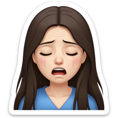 Very long hair Brunette with white skin crying very desconsolated with mouth closed sticker