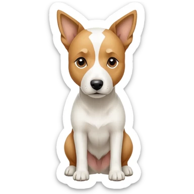 a full body facing front on of a buff white parson russell terrier looking dog the size of a kelpie with light brown long ears resting on its face and a light brown patch above one eye and a large snout. the rest of the dog is completely white.  sticker
