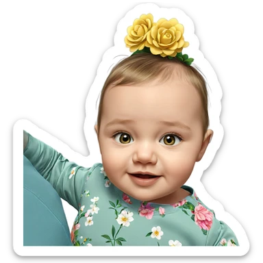 realistic portrait of girl with flower sticker