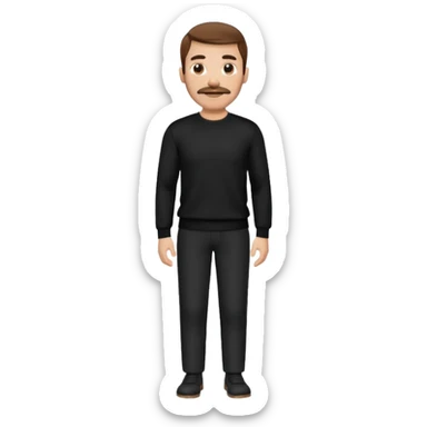 man with mustache, brown hair, 33years old, shirt, high temple Black pullover with a white shirt underneath and black fabric trousers 👕🖤👖 sticker