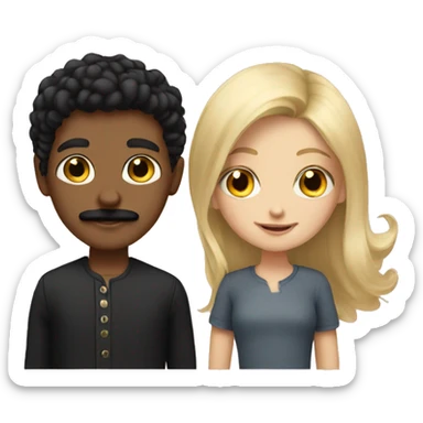 blonde girl with black haired boy with mustache  sticker