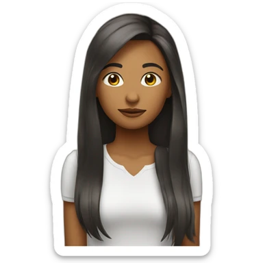 Chica pelo negro lacio largo y piel moreno claro saludando  sticker