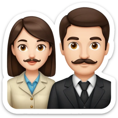 Brunette female with brunette male with mustache sticker