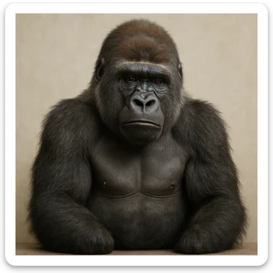 a gorilla with no legs, clear focus on upper body, expressive face, neutral background sticker