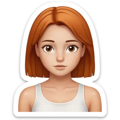 chica con pelo liso ojos marones i pecas con una camiseta blanca corta sticker