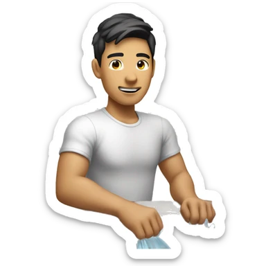 asian man filling up sink with water  sticker