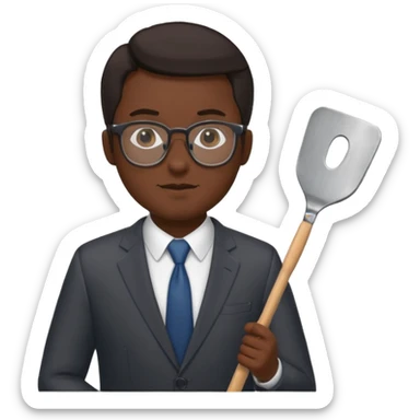 man with glasses dark hair wearing a suit and holding a spatula sticker
