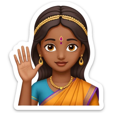 Tamil girl waving with bindi on forehead sticker