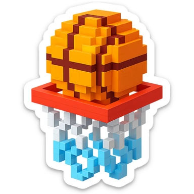 A voxel-style basketball in a net, variation 6 sticker