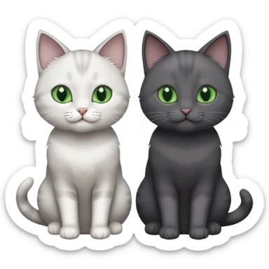 2 different coloured small cats including one dark grey and white cat and one completely solid dark grey cat with green eyes and only white paws sticker