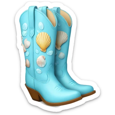baby blue cowgirl boots with seashell print sticker