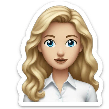 woman with dark blonde hair, and one blue eye and the other pink eye. With sleeveless white button-down shirt. sticker