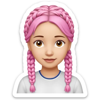 A light-skinned woman with small pink braids, brown eyes, and a gentle smile. sticker
