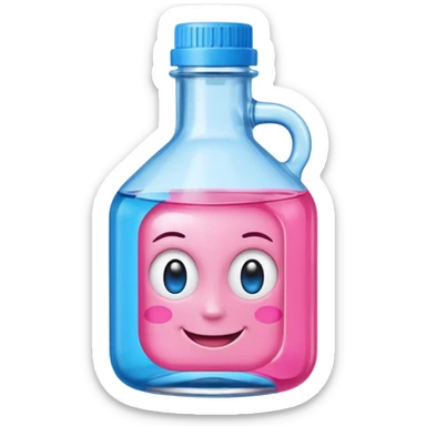 Smiling winking oil bottle pink blue top  sticker