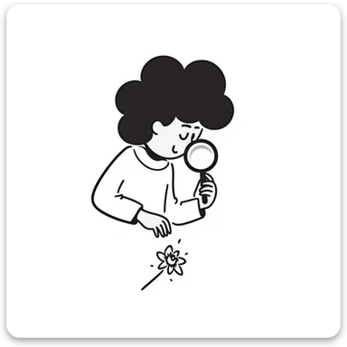 A hand-drawn person looking through a magnifying glass sticker