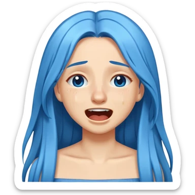 Girl with long blue hair crying laughing sticker