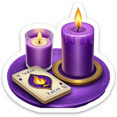 A purple deck of tarot cards and a one candle nearby sticker