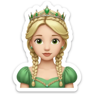 Princess in green Dress with Tiara, Braided Blonde Hair sticker