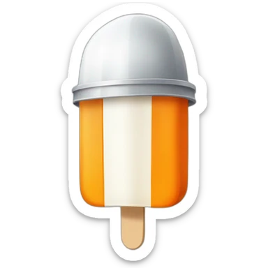 a white popsicle with one large horizontal orange stripe wearing a medieval helmet sticker