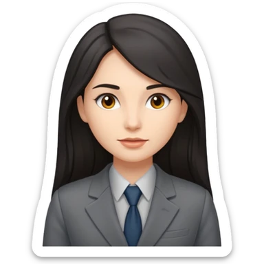 woman with dark long hair grey suit sticker
