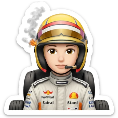 drifting car with tires smoke and a driver with a f1 helmet into the car sticker