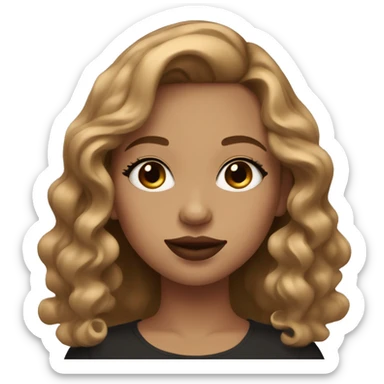 girl with small nose, red lipstick, light brown wavy hair, eyelashes, and eyeliner  sticker