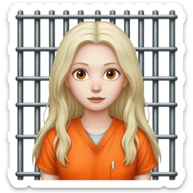 prisoner dark long haired woman in orange clothing in front of bars sticker