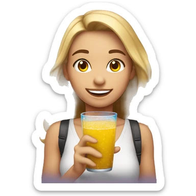 Haz un emoji de una chica universitaria en un fiesta con un vaso en la mano  sticker