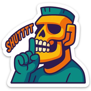sigma moai skull making shuttttt gesture, vibrant toon style sticker