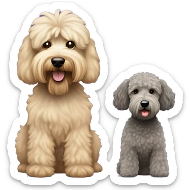 2 dogs, one is a dark grey whoodle with a poodle cut, the other is a wheaten terrier. Make both same size sticker