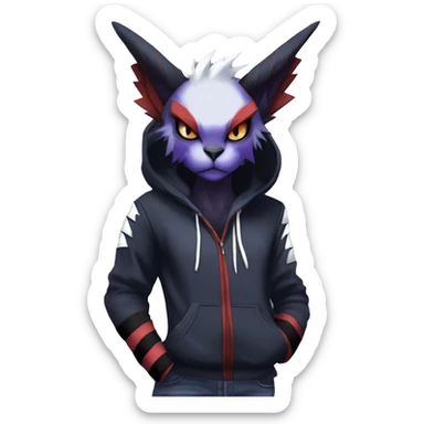 Cool Anthro Dark Absol-Noivern-Quilava-Litten-Pokémon with edgy stripes hoodie spiked collar punk Full Body sticker