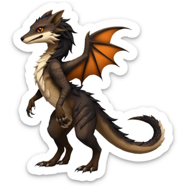 Brown and beige badass elegant wild beautiful natural cute badass epic exotic anthro modern furry 2-legged sergal-vernid-Salandit-creature, full body, dark-brown-black-gradient pretty hair, with a long tufted tail, beautiful hazel-orange eyes, aesthetic, art by LiLaiRa, art by art by Falvie sticker