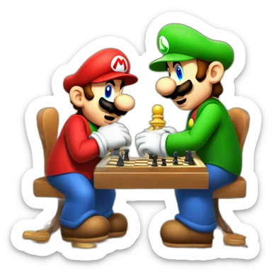 mario and luigi playing chess game sticker