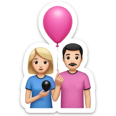 Mom in pink shirt dad in blue shirt holding black baloon sticker