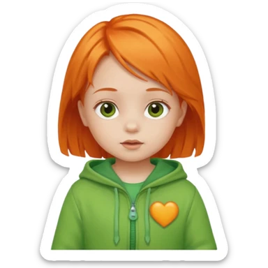 orange hair girl baby green outfit sticker